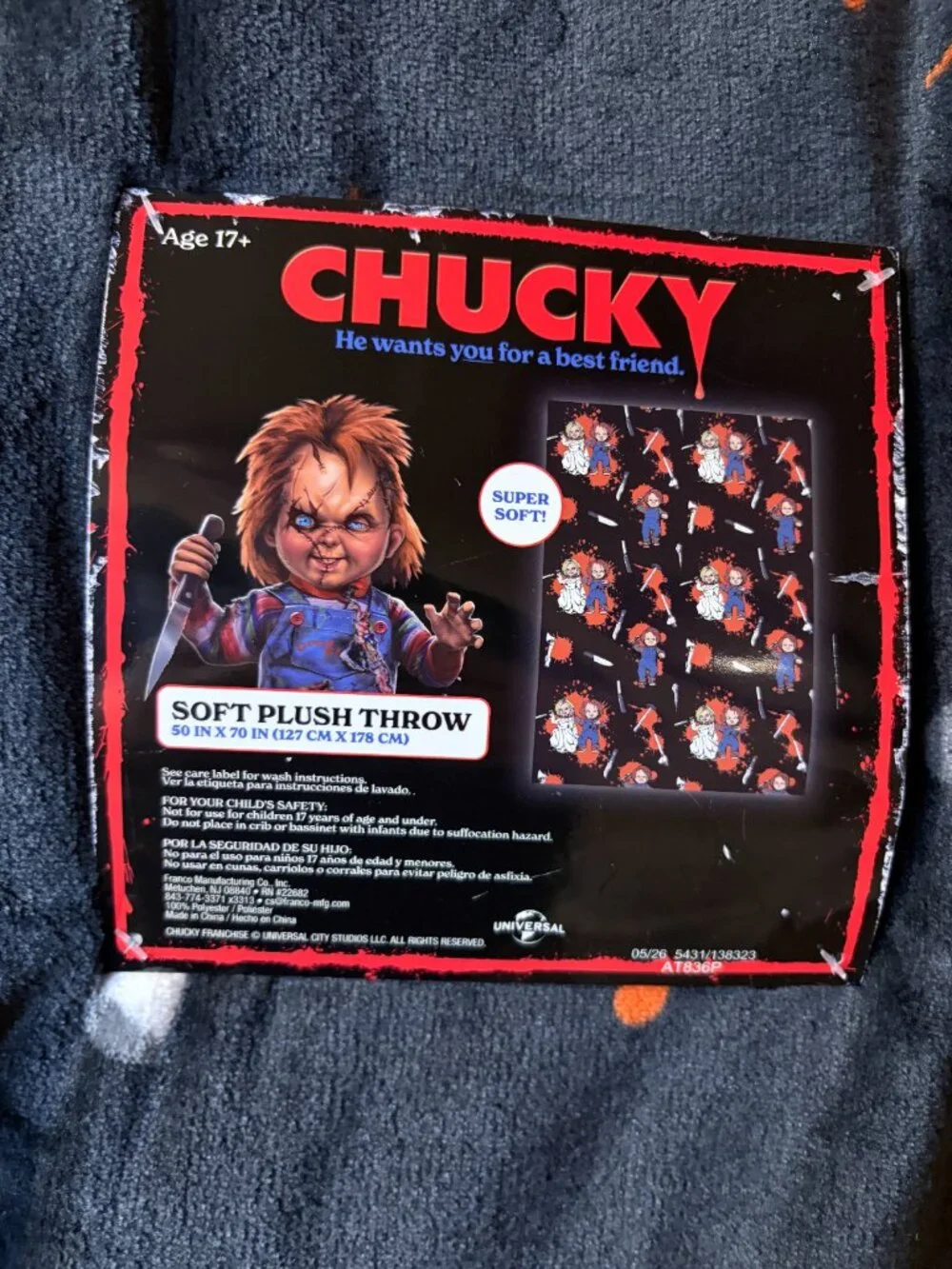 Chucky Tiffany Halloween Plush Throw Blanket Horror Movie 50x70 NWT